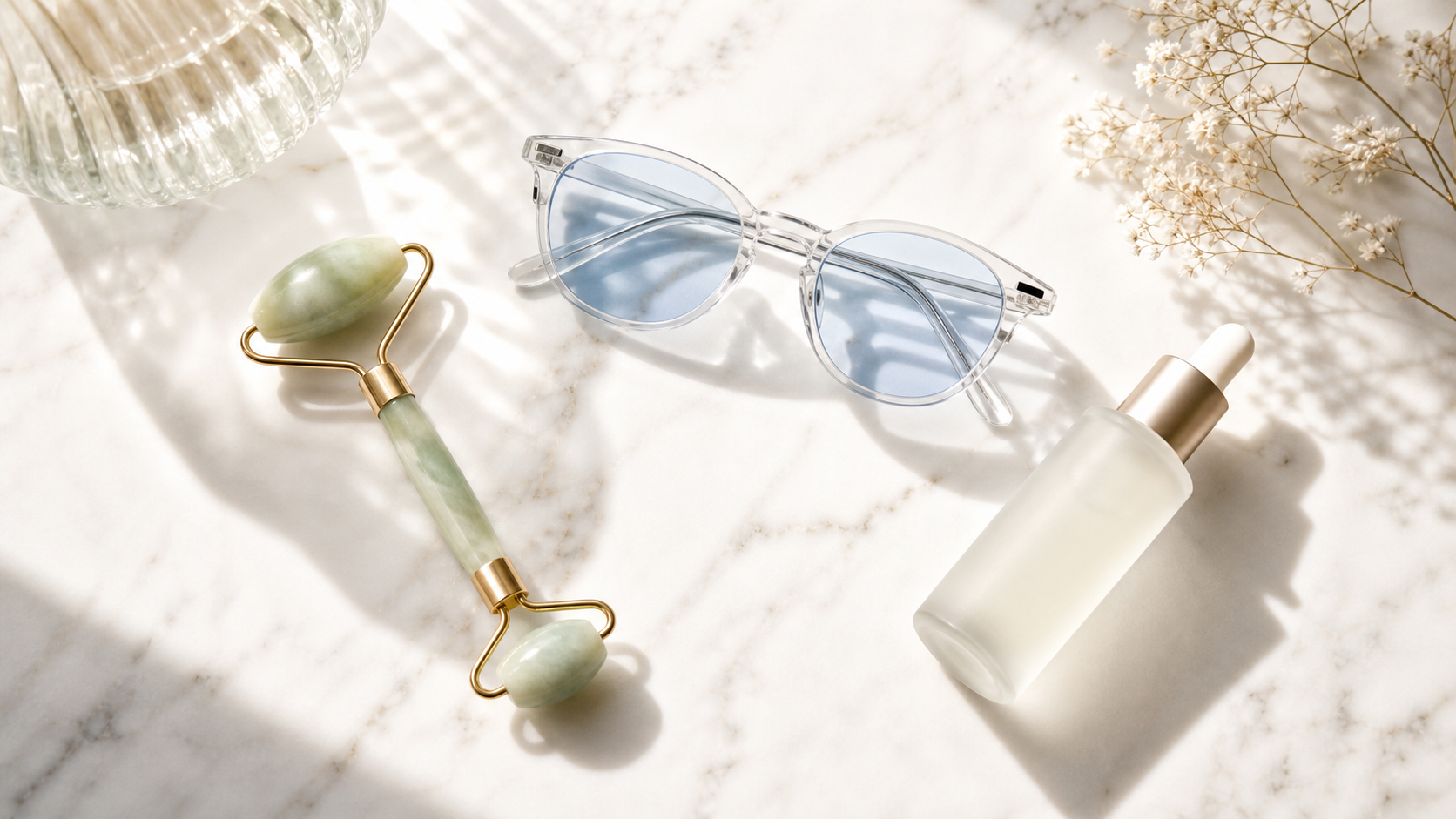 Premium wellness tools arranged on marble