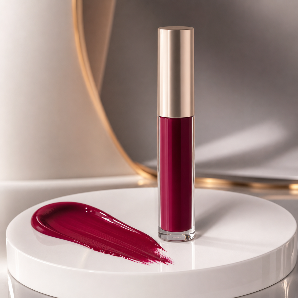 Lip stain tube with berry color swatch